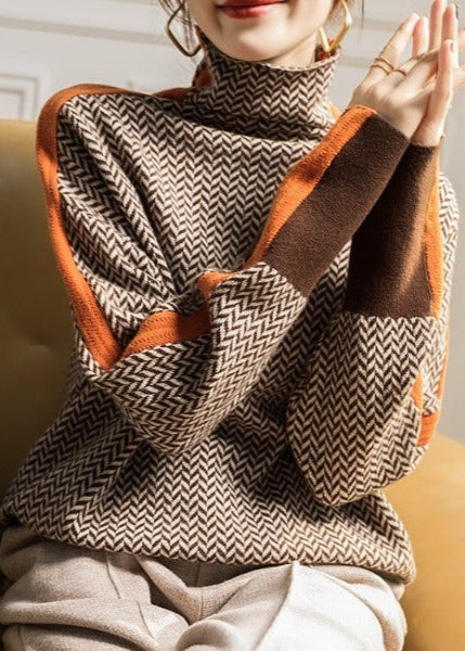 Nolwen | Pull à col montant à rayures contrastées élégantes