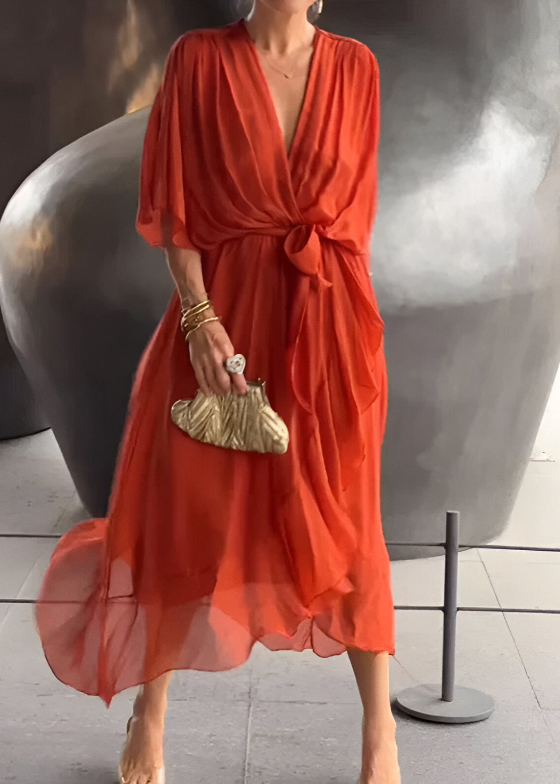 Melissa | Robe en chiffon à col en V