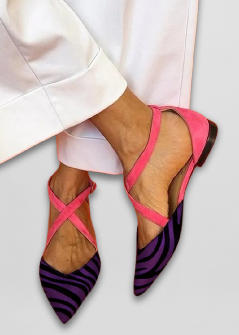 Solange | Sandales zébrées à brides fuchsia