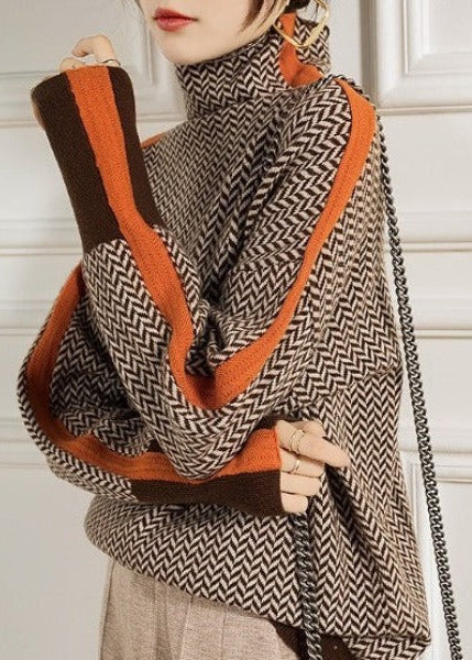 Nolwen | Pull à col montant à rayures contrastées élégantes