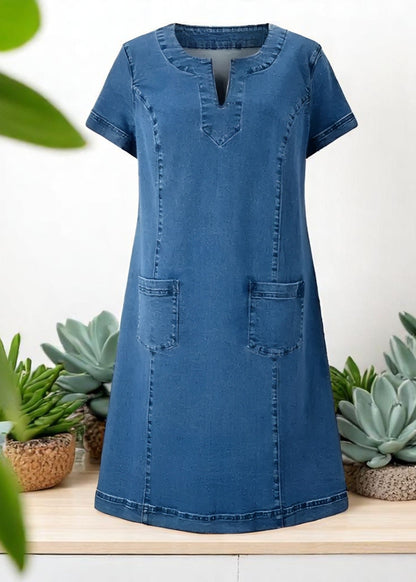 Julia | Robe en denim doux et décontracté avec poches avant