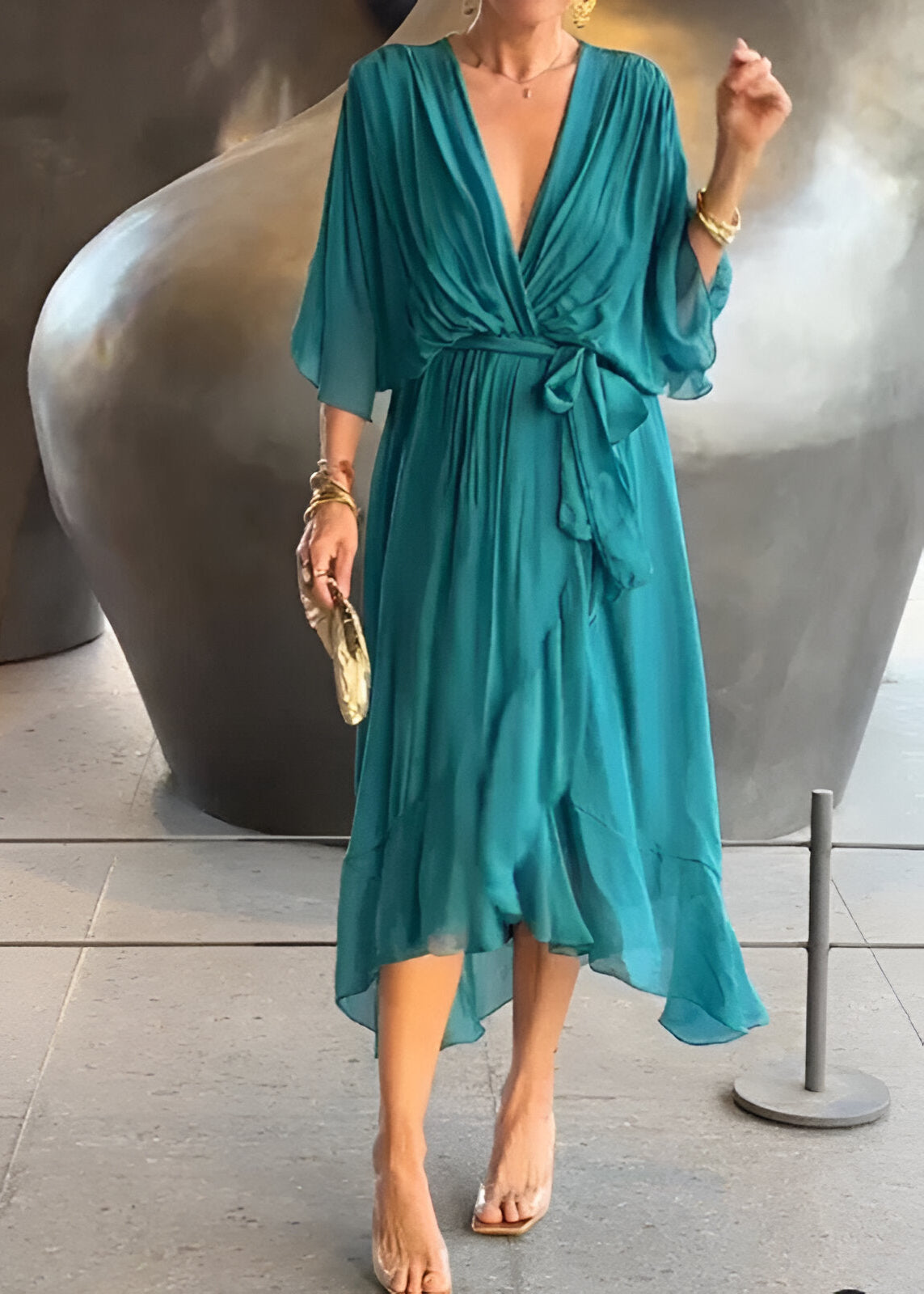 Melissa | Robe en chiffon à col en V